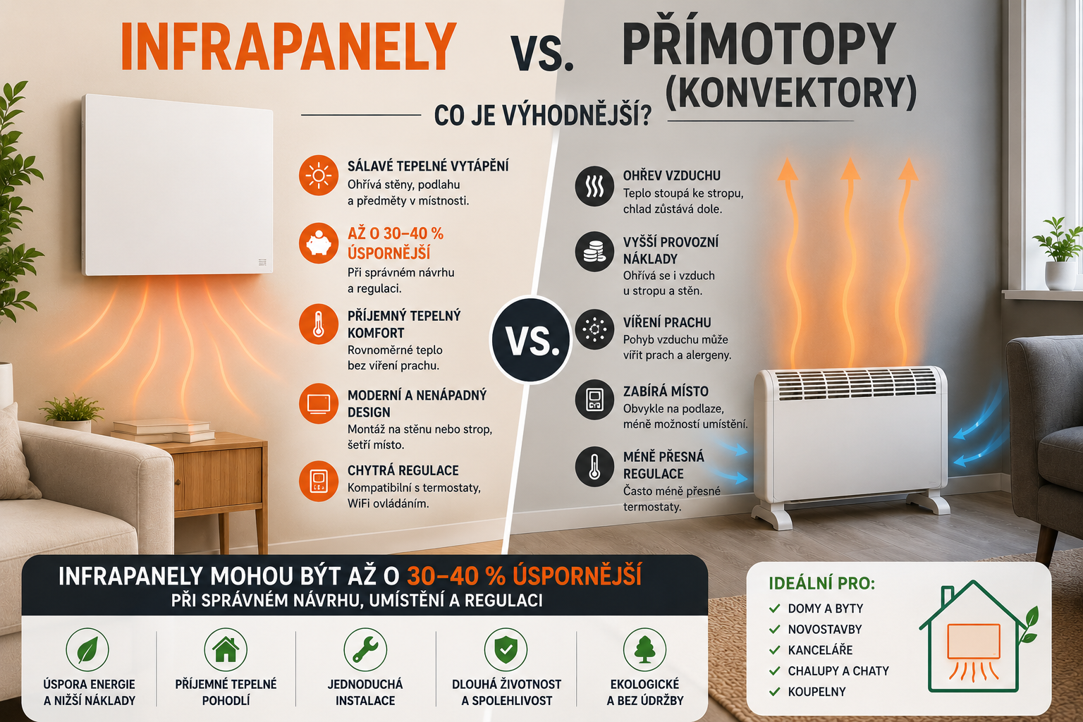 Infračervené panely vs. konvektory